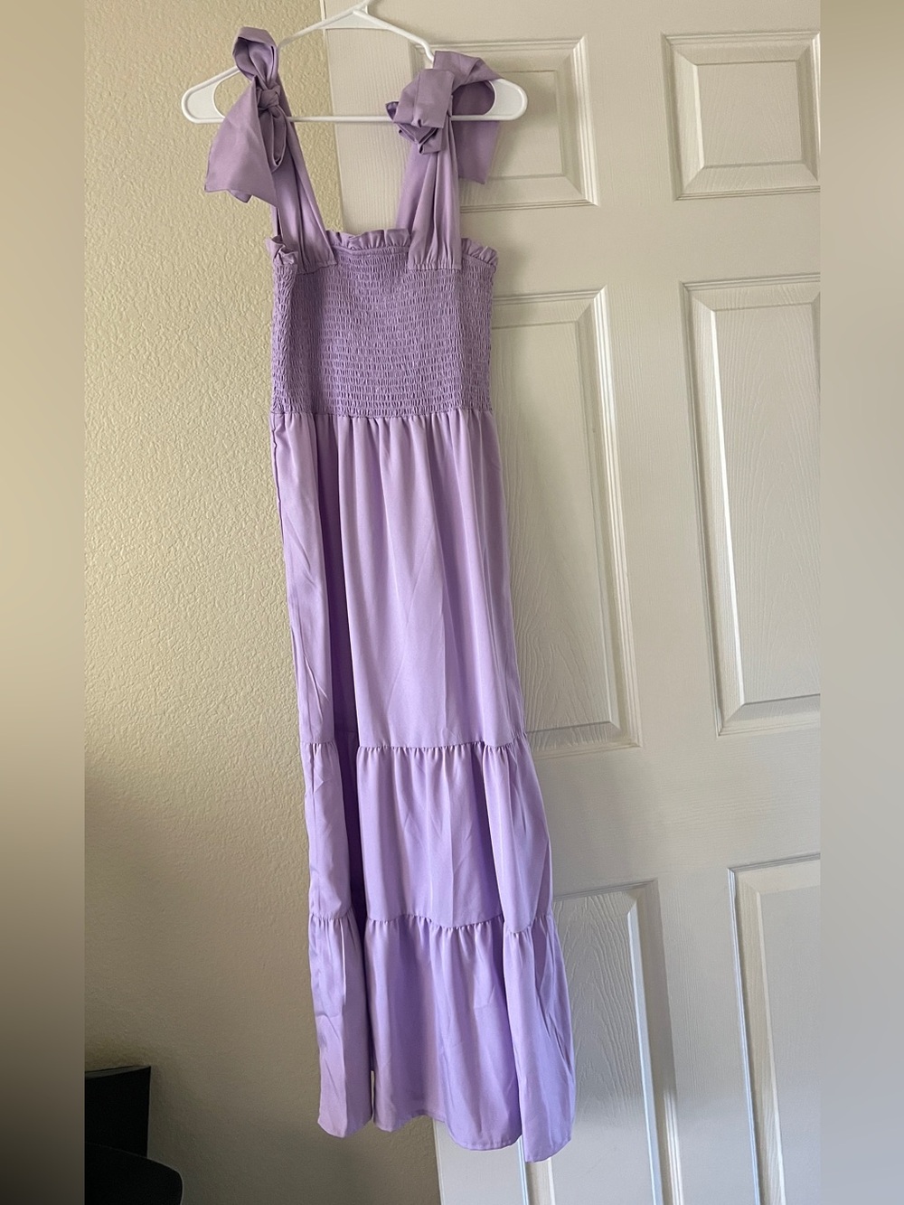 Shein Lavender Tie-Shoulder Smocked Tiered Midi Dress